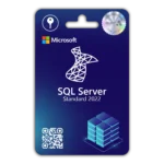 Microsoft SQL Server Standard 2022 software license key card with security hologram and QR code