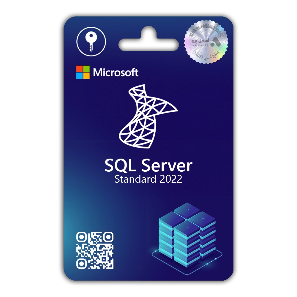 Microsoft SQL Server Standard 2022 software license key card with security hologram and QR code